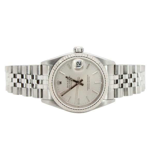 ROLEX DATEJUST MID-SIZE WATCH SILVER INDEX DIAL 18KW&STEEL FLUTED JUBILEE 68274 - Picture 4 of 9